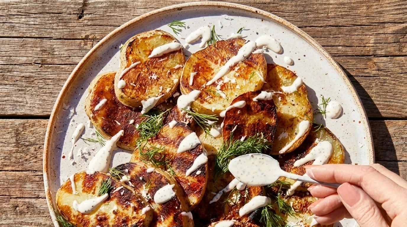 Grillad potatissallad med pepparrot och dill